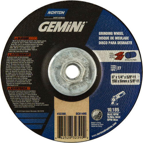 ‎6 × 1/4 × 5/8 - 11″ Gemini Grinding Wheel A 24 S Type 27 - Eagle Tool & Supply