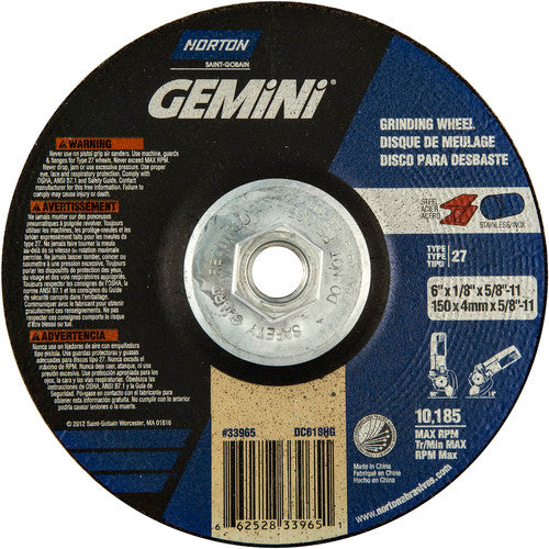 ‎6 × 1/8 × 5/8 - 11″ Gemini Long Life Grinding Wheel A 24 T Type 27 - Eagle Tool & Supply