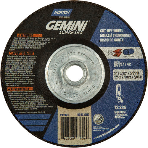 ‎5″ × 3/32″ × 5/8″-11 Gemini Non-Woven Depressed Center Wheel Type 27 24 Grit - Eagle Tool & Supply
