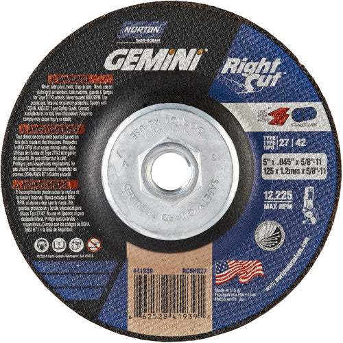 ‎5″ × 0.045″ × 5/8″-11 Gemini Non-Woven Depressed Center Wheel Type 27 24 Grit - Eagle Tool & Supply