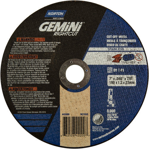 7″ × 0.045″ × 7/8″ Small Diameter Cut-Off Wheel Gemini RightCut SS 60 Grit - Eagle Tool & Supply