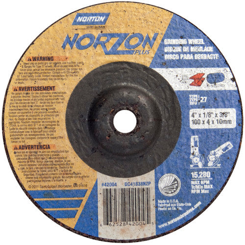 4″ × 1/8″ × 3/8″ NorZon Plus Non-Woven Depressed Center Wheel Type 27 - Eagle Tool & Supply