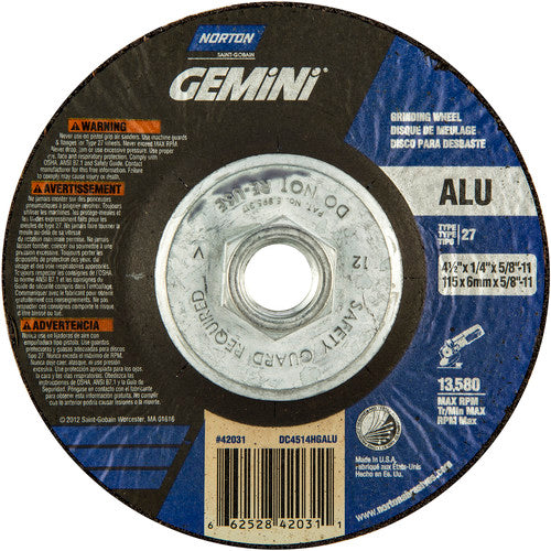 ‎4-1/2″ × 1/4″ × 5/8″ Gemini Non-Woven Depressed Center Wheel Type 27 - Eagle Tool & Supply