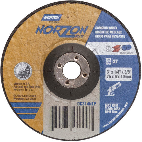 3″ × 1/4″ × 3/8″ NorZon Plus Non-Woven Depressed Center Wheel Type 27 20 Grit - Eagle Tool & Supply