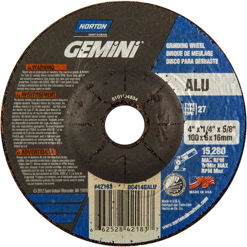 4 × 1/4 × 5/8″ Gemini ALU Grinding Wheel A 46 Q BDA Type 27 - Eagle Tool & Supply