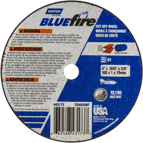 4 x .035 × 3/8″ BlueFire Small Diameter Cut-Off Wheel >3″ ZA 46 X Type 01/41 - Eagle Tool & Supply