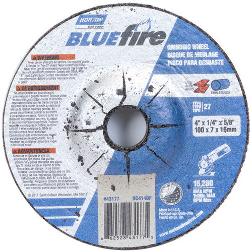 4″ × 1/4″ × 5/8″ BlueFire Non-Woven Depressed Center Wheel Type 27 Zirconia Alumina / Aluminum Oxide - Eagle Tool & Supply