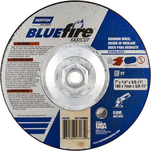 7″ × 1/4″ × 5/8″ BlueFire Non-Woven Depressed Center Wheel Type 27 Zirconia Alumina / Aluminum Oxide - Eagle Tool & Supply