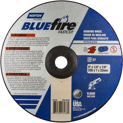 9″ × 1/4″ × 7/8″ BlueFire Non-Woven Depressed Center Wheel Type 27 Zirconia Alumina / Aluminum Oxide - Eagle Tool & Supply