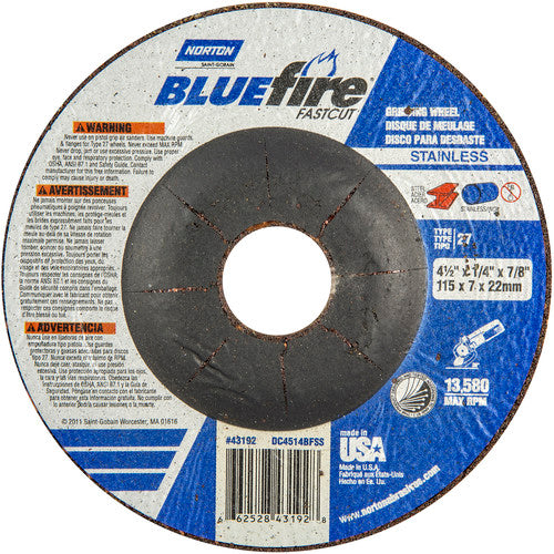 ‎4-1/2″ × 1/4″ × 7/8″ BlueFire Non-Woven Depressed Center Wheel Type 27 - Eagle Tool & Supply