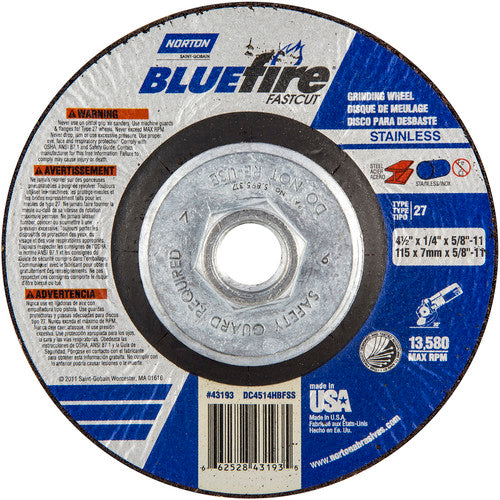 ‎4-1/2″ × 1/4″ × 5/8″ BlueFire Non-Woven Depressed Center Wheel Type 27 - Eagle Tool & Supply