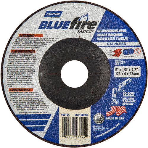 5″ × 1/8″ × 7/8″ BlueFire Non-Woven Depressed Center Wheel Type 27 Zirconia Alumina / Aluminum Oxide - Eagle Tool & Supply