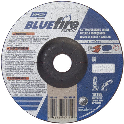 6″ × 1/8″ × 7/8″ BlueFire Non-Woven Depressed Center Wheel Type 27 Zirconia Alumina / Aluminum Oxide - Eagle Tool & Supply
