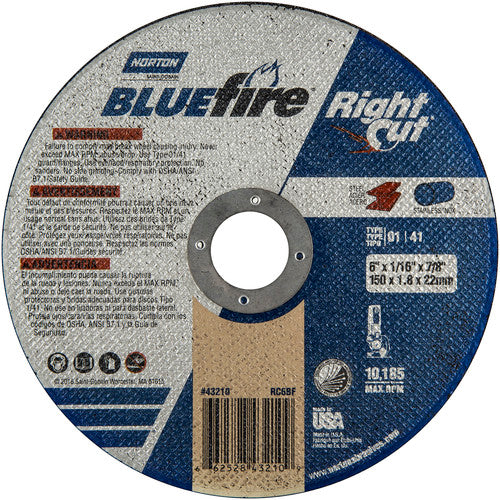 6 × 1/16 × 7/8″ BlueFire RightCut Right Angle Cut-Off Wheel ZA 36 Q Type 01/41 - Eagle Tool & Supply