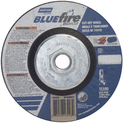 ‎4-1/2 × 1/16 × 5/8 - 11″ BlueFire RightCut Cutting Wheel A 36 R Type 27/42 - Eagle Tool & Supply