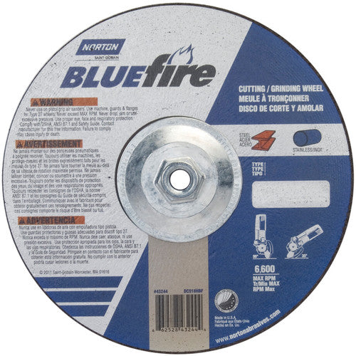 9″ × 1/8″ × 5/8″ BlueFire Non-Woven Depressed Center Wheel Type 27 Zirconia Alumina / Aluminum Oxide - Eagle Tool & Supply