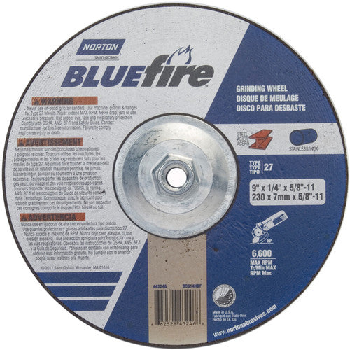 ‎9 × 1/4 × 5/8 - 11″ BlueFire Grinding Wheel ZA 24 S Type 27 - Eagle Tool & Supply