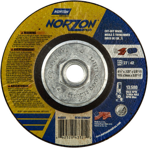 ‎4-1/2″ × 1/8″ × 5/8″-11 NorZon Plus Non-Woven Depressed Center Wheel Type 27 - Eagle Tool & Supply