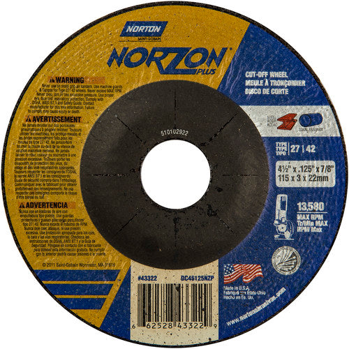 ‎4-1/2″ × 1/8″ × 7/8″ NorZon Plus Non-Woven Depressed Center Wheel Type 27 - Eagle Tool & Supply