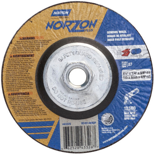 ‎4-1/2″ × 1/4″ × 5/8″ NorZon Plus Non-Woven Depressed Center Wheel Type 27 - Eagle Tool & Supply