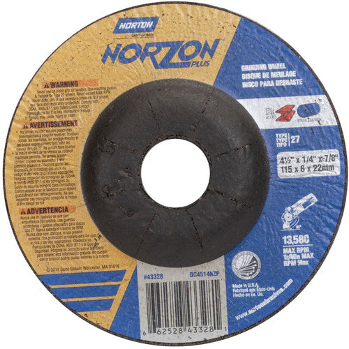 ‎4-1/2″ × 1/4″ × 7/8″ NorZon Plus Non-Woven Depressed Center Wheel Type 27 - Eagle Tool & Supply