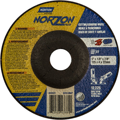 5″ × 1/8″ × 7/8″ NorZon Plus Non-Woven Depressed Center Wheel Type 27 Ceramic Alumina / Zirconia Alumina - Eagle Tool & Supply