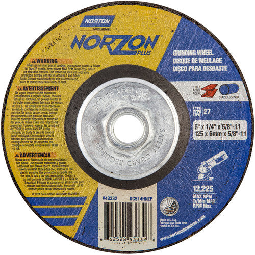 5″ × 1/4″ × 5/8″ NorZon Plus Non-Woven Depressed Center Wheel Type 27 - Eagle Tool & Supply