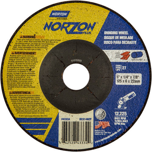 5″ × 1/4″ × 7/8″ NorZon Plus Non-Woven Depressed Center Wheel Type 27 - Eagle Tool & Supply