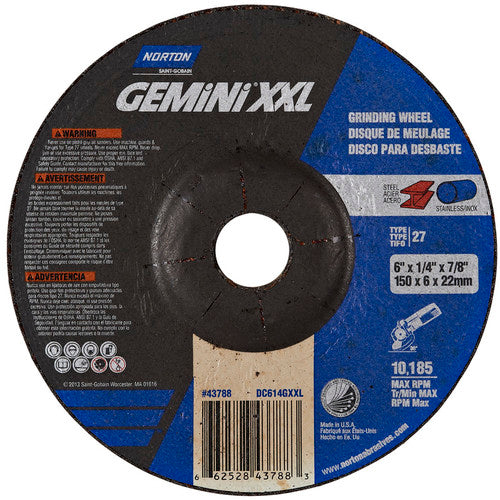 6″ × 1/4″ × 7/8″ Gemini Depressed Center Wheel Type 27 Aluminum Oxide - Eagle Tool & Supply