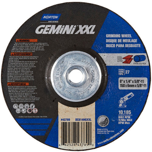 ‎6″ × 1/4″ × 5/8″-11 Gemini Depressed Center Wheel Type 27 Aluminum Oxide - Eagle Tool & Supply