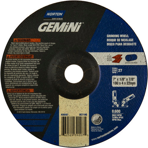 7 × 1/8 × 7/8″ Gemini Long Life Grinding Wheel A 24 R Type 27 - Eagle Tool & Supply