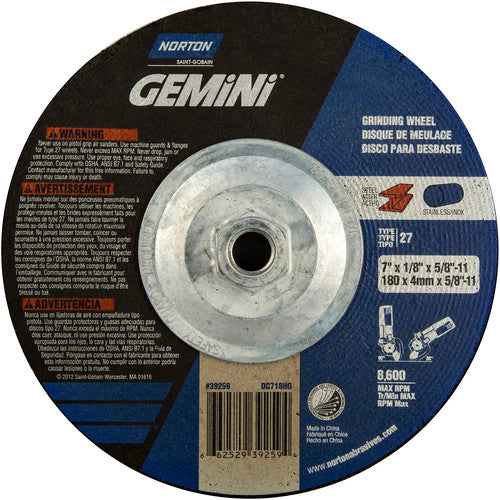 ‎7 × 1/8 × 5/8 - 11″ Gemini Long Life Grinding Wheel A 24 R Type 27 - Eagle Tool & Supply