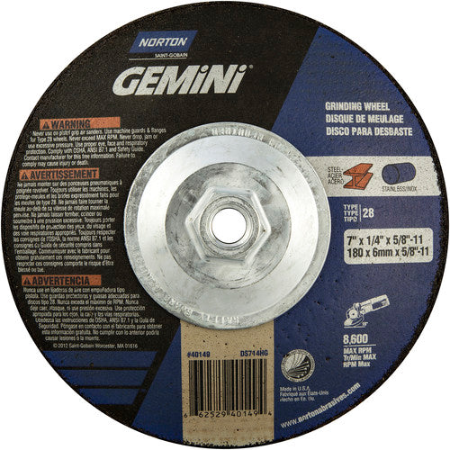 7″ × 1/4″ × 5/8″ Gemini Non-Woven Depressed Center Wheel Type 28 Saucer - Eagle Tool & Supply