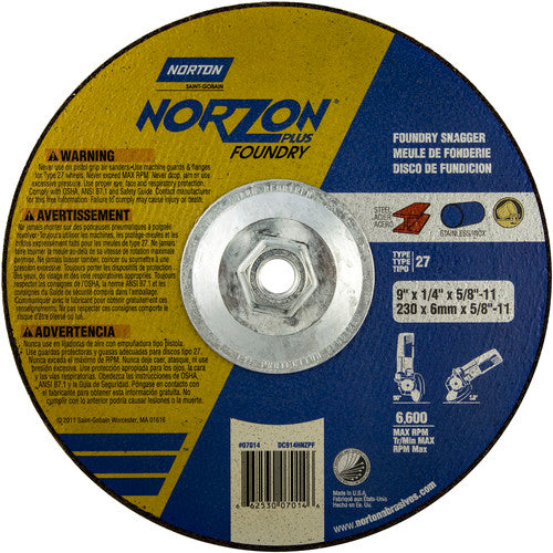 9″ × 1/4″ × 5/8″ NorZon Plus Non-Woven Depressed Center Wheel Type 27 - Eagle Tool & Supply
