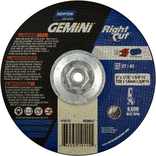 9″ × 0.060″ × 5/8″ Gemini Non-Woven Depressed Center Wheel Type 27 - Eagle Tool & Supply