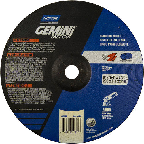 9″ × 1/4″ × 7/8″ Gemini Non-Woven Depressed Center Wheel Type 27 24 Grit Aluminum Oxide - Eagle Tool & Supply
