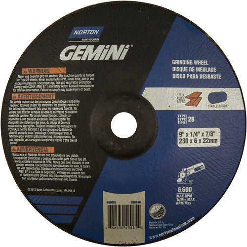 9″ × 1/4″ × 7/8″ Gemini Non-Woven Depressed Center Wheel Type 28 Saucer Aluminum Oxide - Eagle Tool & Supply