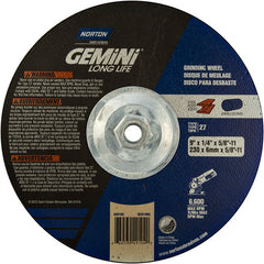 ‎9 × 1/4 × 5/8 - 11″ Gemini Long Life Grinding Wheel A 24 R Type 27 - Eagle Tool & Supply