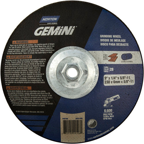 9″ × 1/4″ × 5/8″ Gemini Non-Woven Depressed Center Wheel Type 28 Saucer - Eagle Tool & Supply
