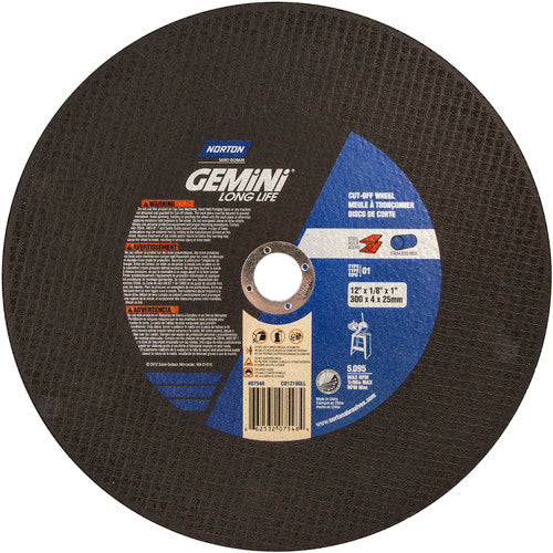 12″ × 1/8″ × 1″ Gemini Stationary Saw Type 01 Straight Cut-Off Wheel Aluminum Oxide - Eagle Tool & Supply