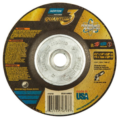 ‎4-1/2″ × 1/4″ × 5/8″-11 - T27 - Quantum 3 Depressed Center Wheel - Eagle Tool & Supply