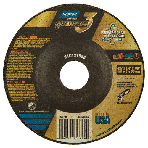 ‎4-1/2″ × 1/4″ × 7/8″ - T27 - Quantum 3 Depressed Center Wheel - Eagle Tool & Supply