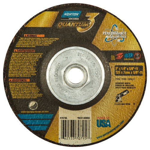 ‎5″ × 1/4″ × 5/8″-11 - T27 - Quantum 3 Depressed Center Wheel - Eagle Tool & Supply