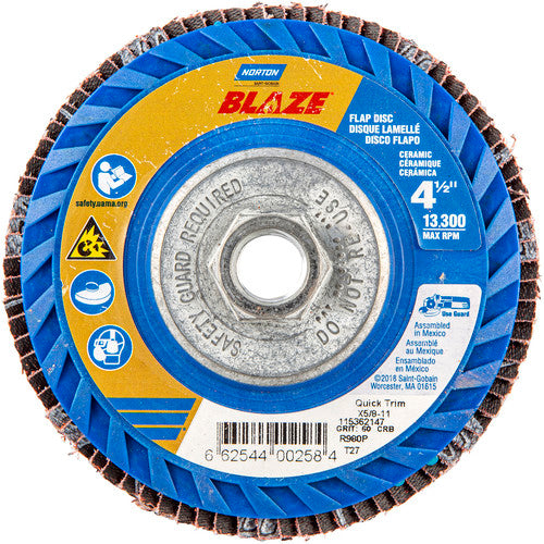 ‎4-1/2 × 5/8 - 11″ Blaze Plastic Flat Flap Disc Type 27 60 Grit R980P Premium Ceramic Alumina - Eagle Tool & Supply