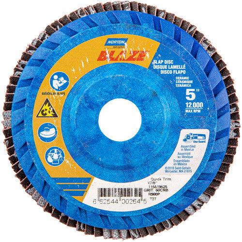 5 × 7/8″ Blaze Plastic Flat Flap Disc Type 27 60 Grit R980P Premium Ceramic Alumina - Eagle Tool & Supply