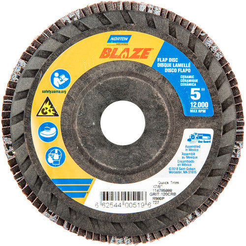 5 × 7/8″ Blaze Plastic Flat Flap Disc Type 27 120 Grit R980P Premium Ceramic Alumina - Eagle Tool & Supply