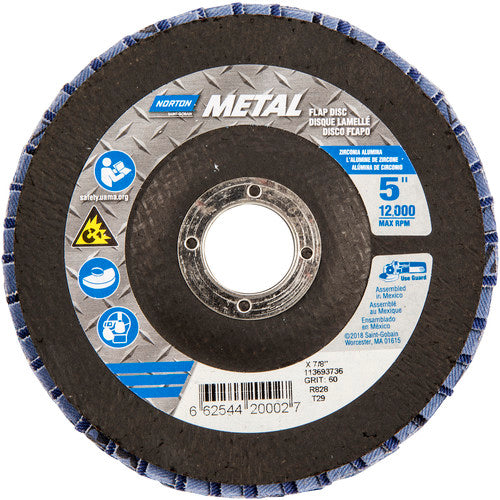 5″ × 1/4″ × 7/8″ Metal Flap Disc Type 29 Conical 60 Grit Zirconia Alumina - Eagle Tool & Supply