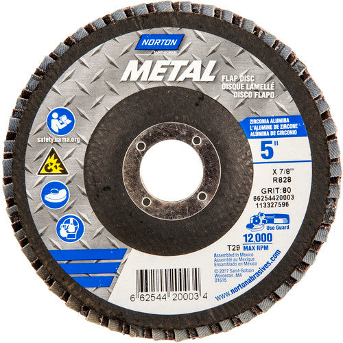 5″ × 1/4″ × 7/8″ Metal Flap Disc Type 29 Conical 80 Grit Zirconia Alumina - Eagle Tool & Supply