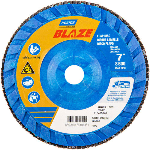 7″ × 1/4″ × 7/8″ SG Blaze R980P Flap Disc Type 27 Flat 80 Grit - Eagle Tool & Supply