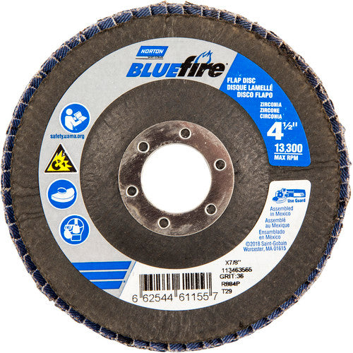 ‎4-1/2 × 7/8″ BlueFire Fiberglass Conical Flap Disc Type 29 P36 Grit R884P Zirconia Alumina - Eagle Tool & Supply